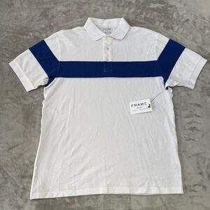 Frame Light Pique Polo Shirt Mens Small White w/ Klein Blue Stripe $168 New NWT